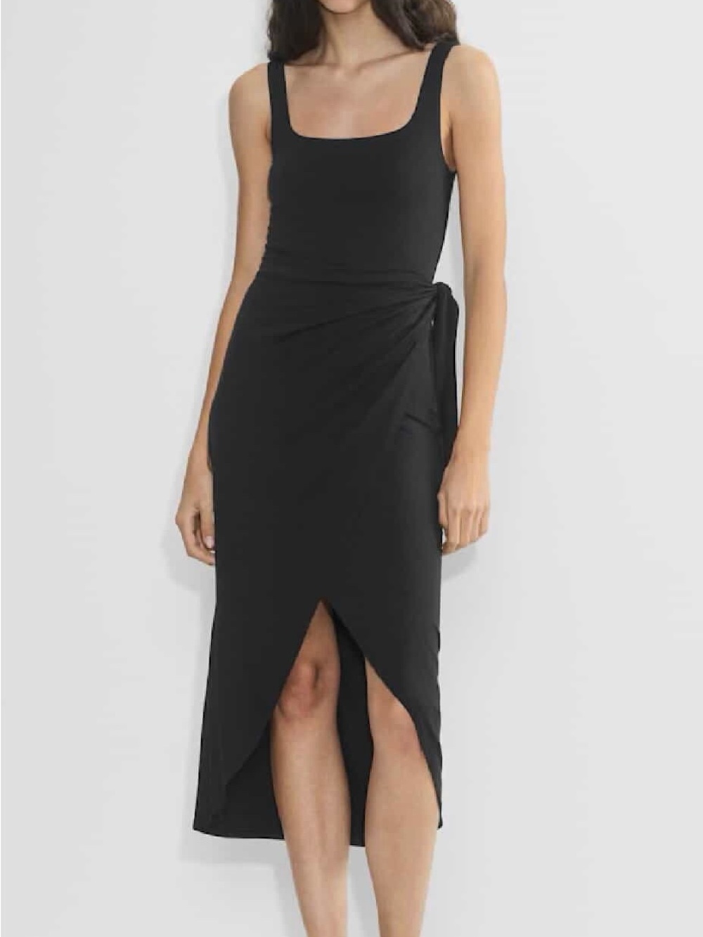 Aritzia Black Sleeveless Wrap-Detail Midi Dress